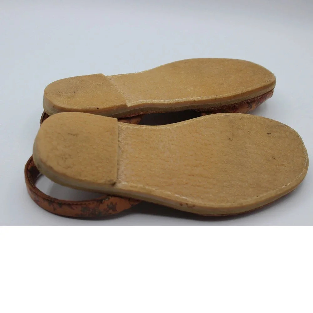 AVE‎ Artesanos Floral Leather Avarca Sandals Spanish Menorquinas Tan Peep Toe 2
